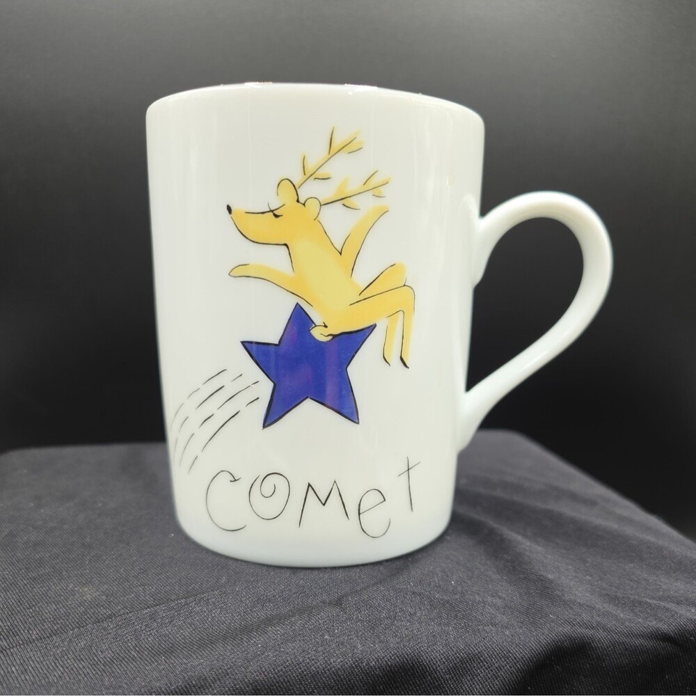 Pottery Barn Cupid Reindeer Coffee Mug 12 Oz Cup White Christmas Holiday Japan